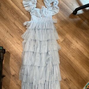 Light Blue Ruffled Maxi Dress